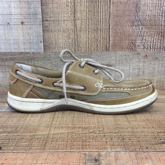 Margaritaville Boat Shoes Mens 10 Tan Leather Anchor Lace‎ Up - Picture 7 of 13